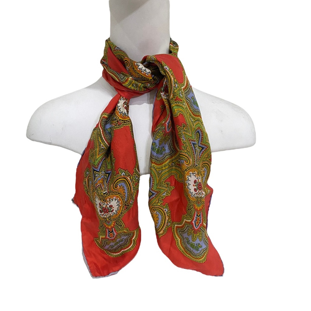 VINTAGE Baar & Beads All SILK Paisley multicolored Scarf - JAPAN - Handrolled
